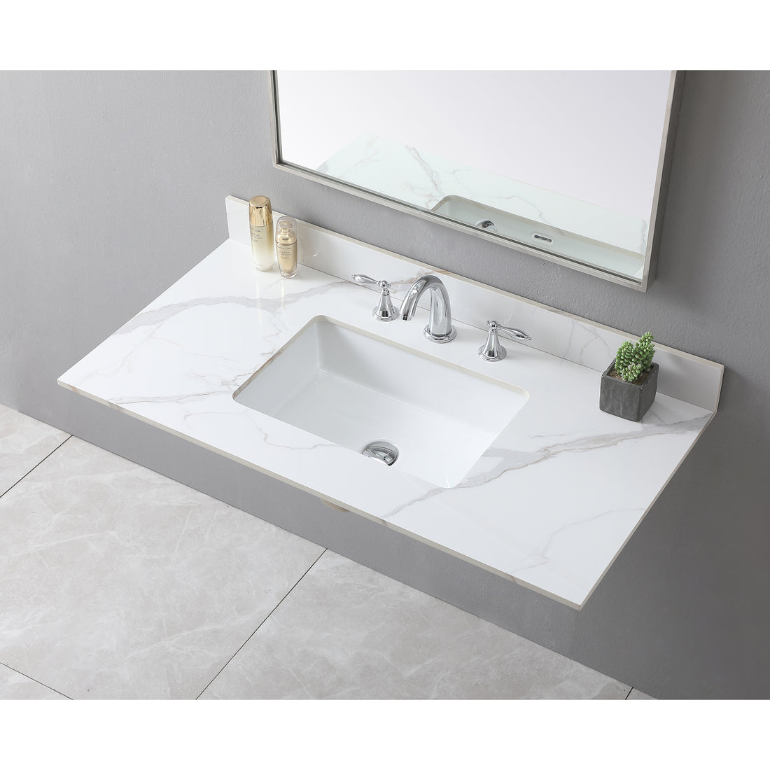 43X22Inch Bathroom Vantiy Top Sintered Stone Carrara Gold With 3 Faucet Hole For Bathroom Cabinet . White Sintered Stone