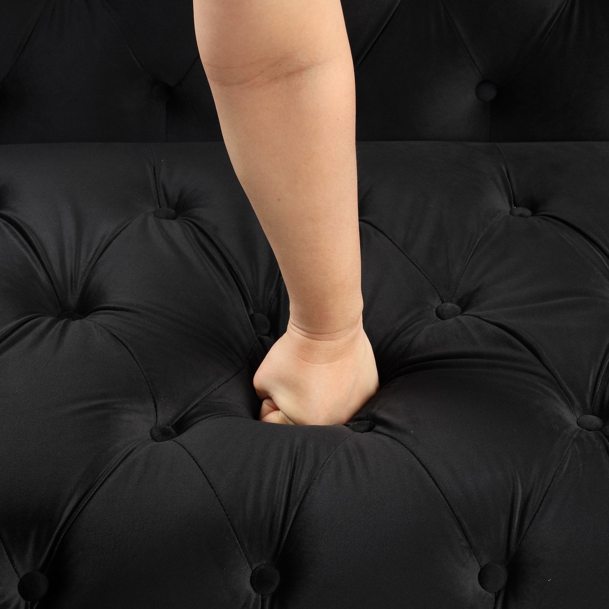 55.5" Modern Sofa Dutch Plush Upholstered Sofa With Metal Legs, Button Tufted Back Black Black Foam Polyester