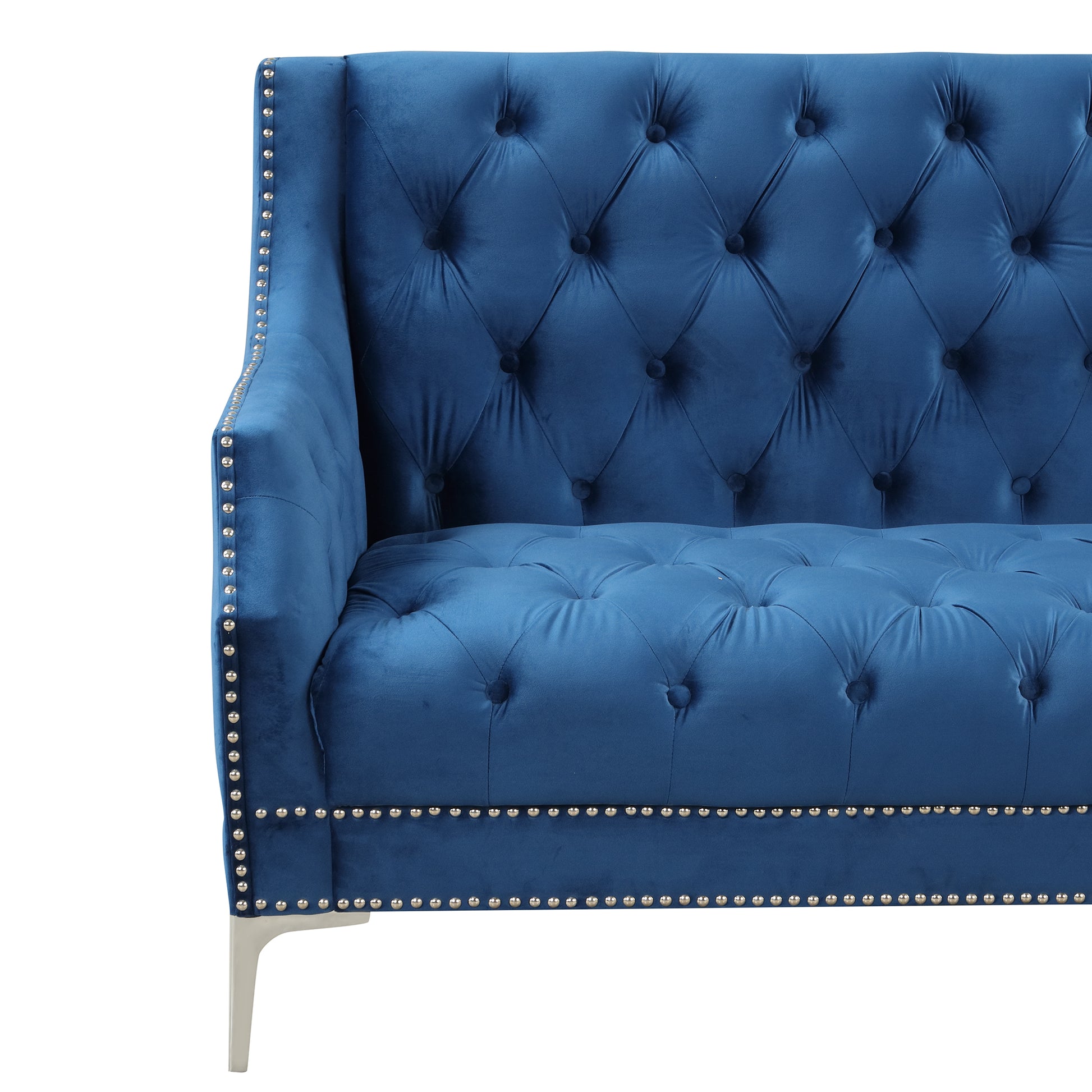 78" Modern Sofa Dutch Plush Upholstered Sofa With Metal Legs, Button Tufted Back Blue Blue Foam Polyester