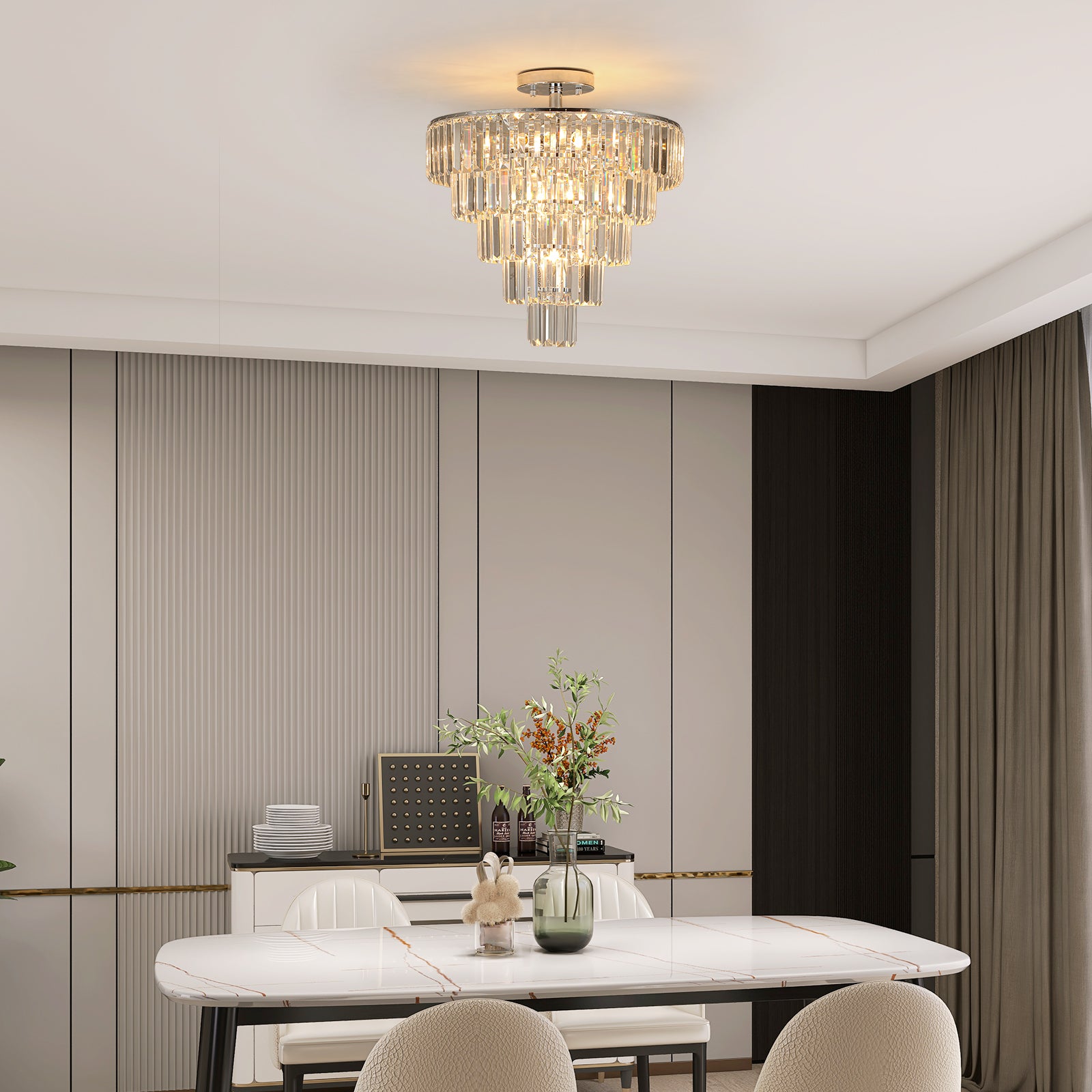 Same As W1340110373 L5010 Large Crystal Chandelier In White Chrome Color, Modern Style Chandelier, Dining Room, Living Room, Bedroom Without Bulb Chrome Luxury Crystal Iron