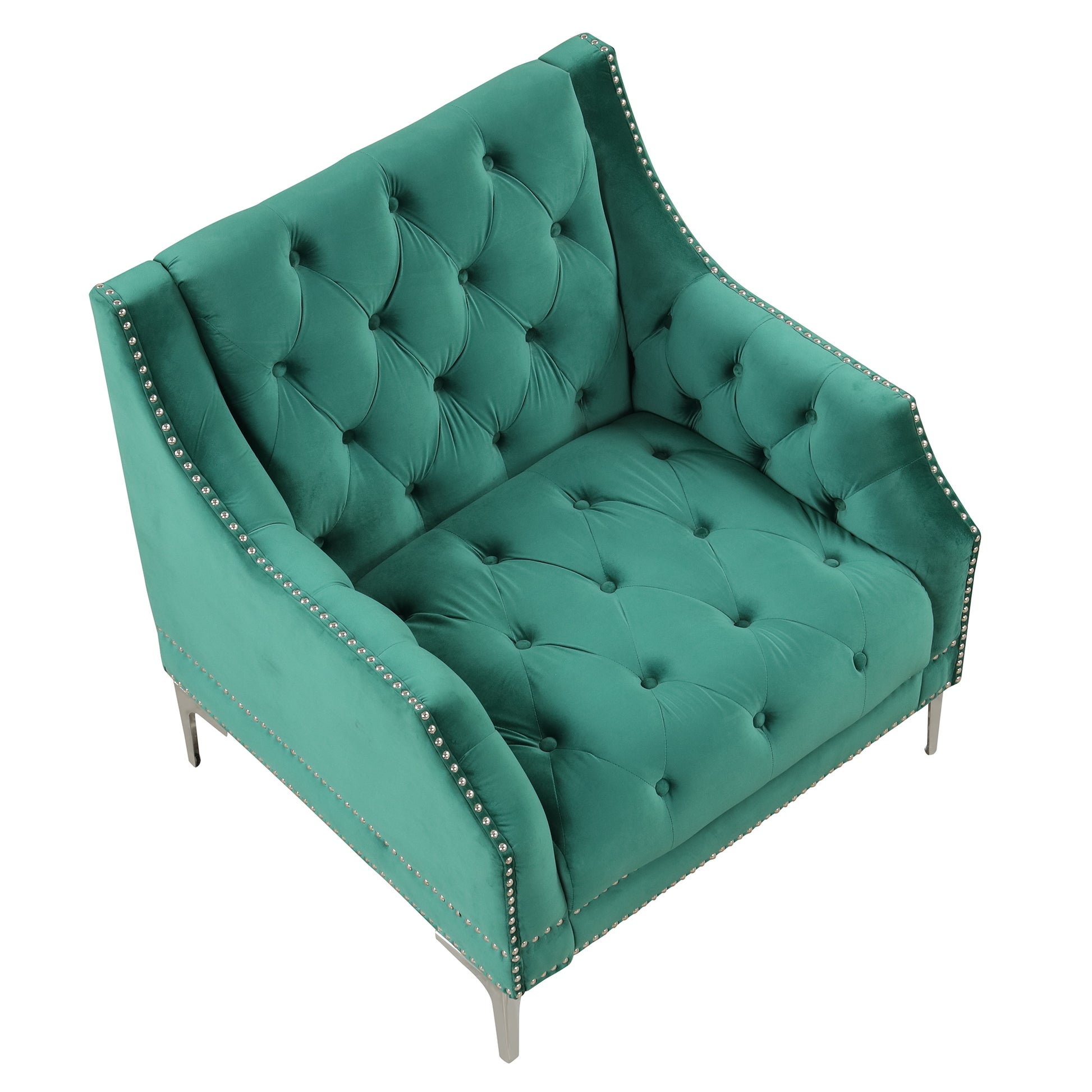 33.5" Modern Sofa Dutch Plush Upholstered Sofa With Metal Legs, Button Tufted Back Green Green Foam Polyester