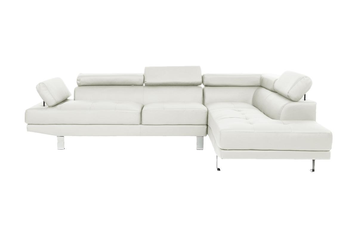 White Color Sectional Living Room Furniture Faux Leather Adjustable Headrest Right Facing Chaise & Left Facing Sofa White Faux Leather Primary Living Space Contemporary,Modern L Shaped Pillow Top Arms Metal 5 Seat