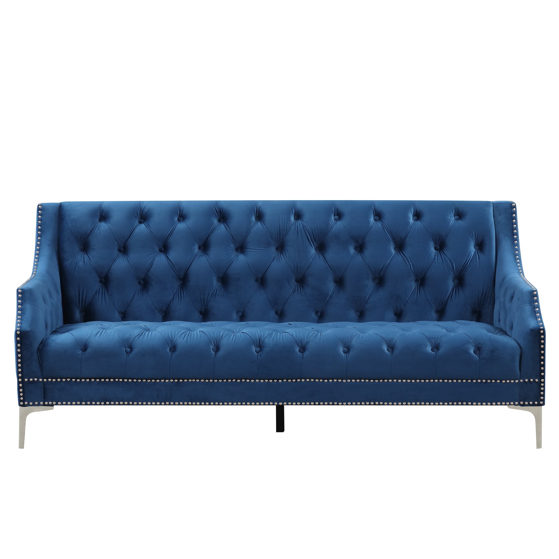 78" Modern Sofa Dutch Plush Upholstered Sofa With Metal Legs, Button Tufted Back Blue Blue Foam Polyester