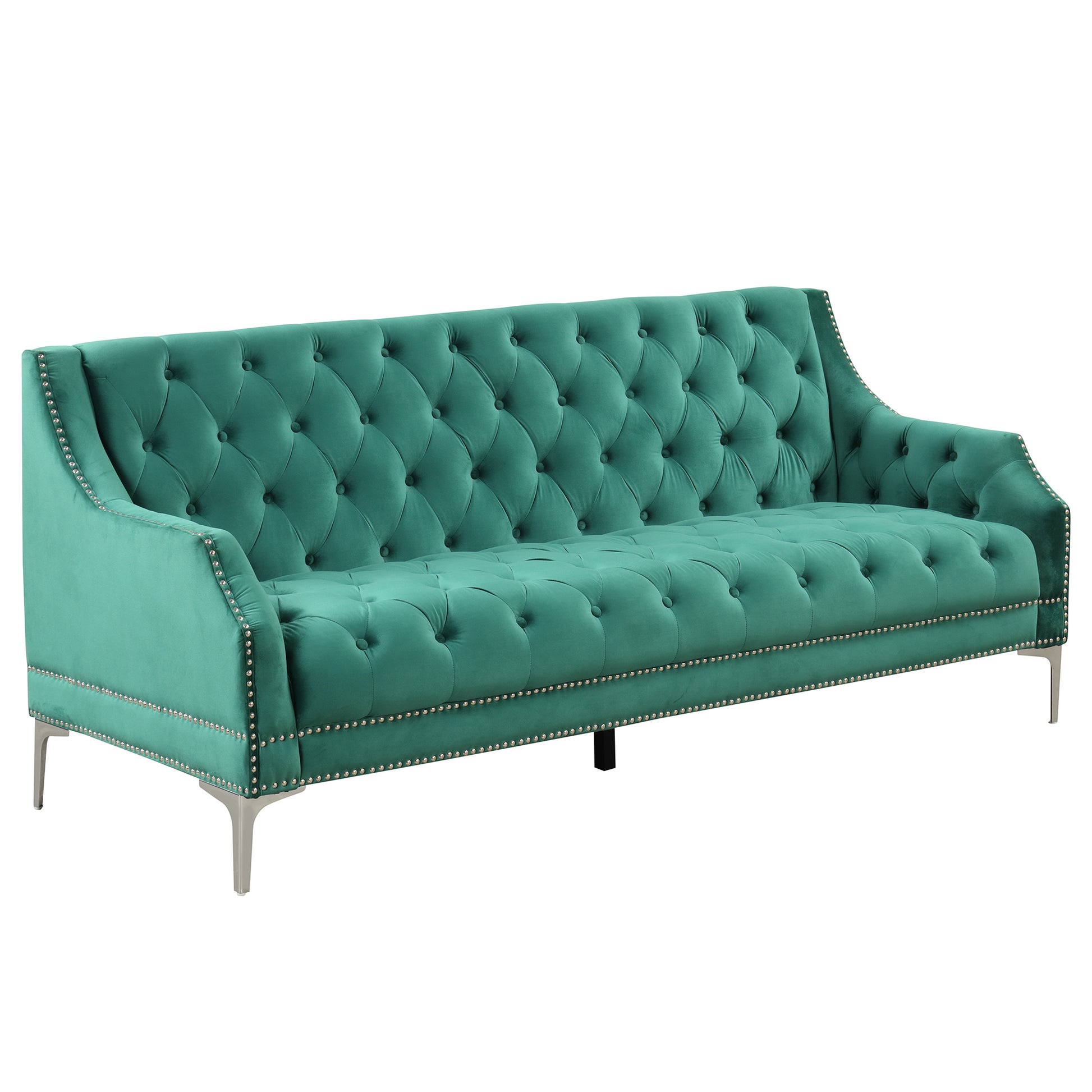 78" Modern Sofa Dutch Plush Upholstered Sofa With Metal Legs, Button Tufted Back Green Green Foam Polyester