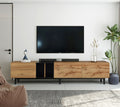 Modern Tv Stand For 80'' Tv With 3 Doors, Media Console Table, Entertainment Center With Large Storage Cabinet For Living Room, Bedroom Natural Wood Mdf