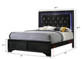 Modern Black Finish Upholstered 1Pc Queen Size Led Panel Bed Faux Diamond Tufted Bedroom Furniture Black Solid Wood