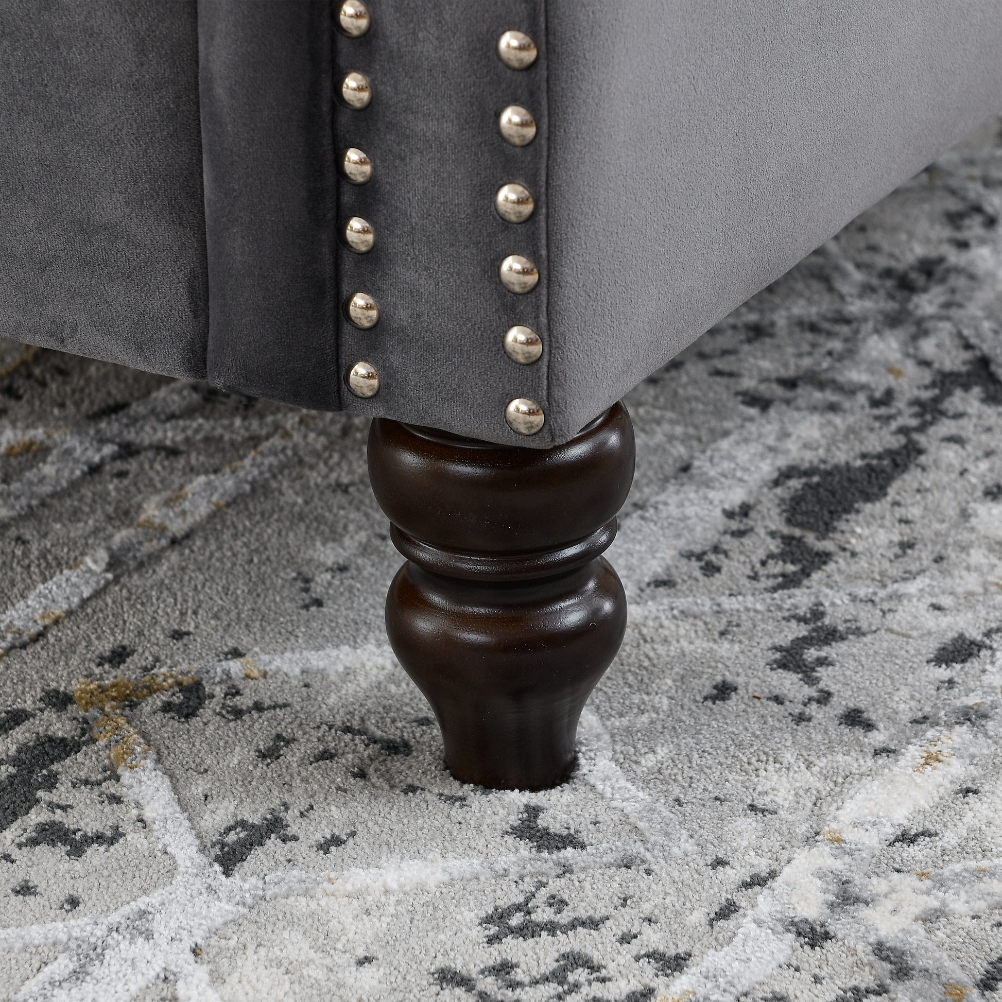 57" Chesterfield Sofa Grey Velvet For Living Room, 2 Seater Sofa Tufted Couch With Rolled Arms And For Living Room, Bedroom, Office, Apartment, Two Pillowsw834S00073 Grey Foam Velvet