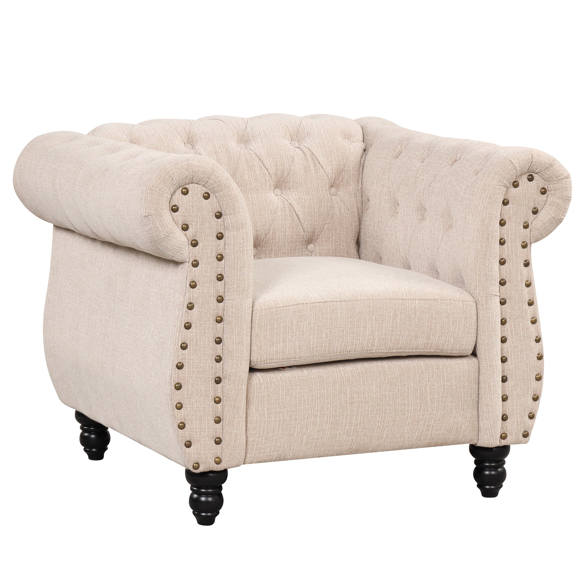 39" Modern Sofa Dutch Plush Upholstered Sofa, Solid Wood Legs, Buttoned Tufted Backrest, Beige Beige Foam Polyester