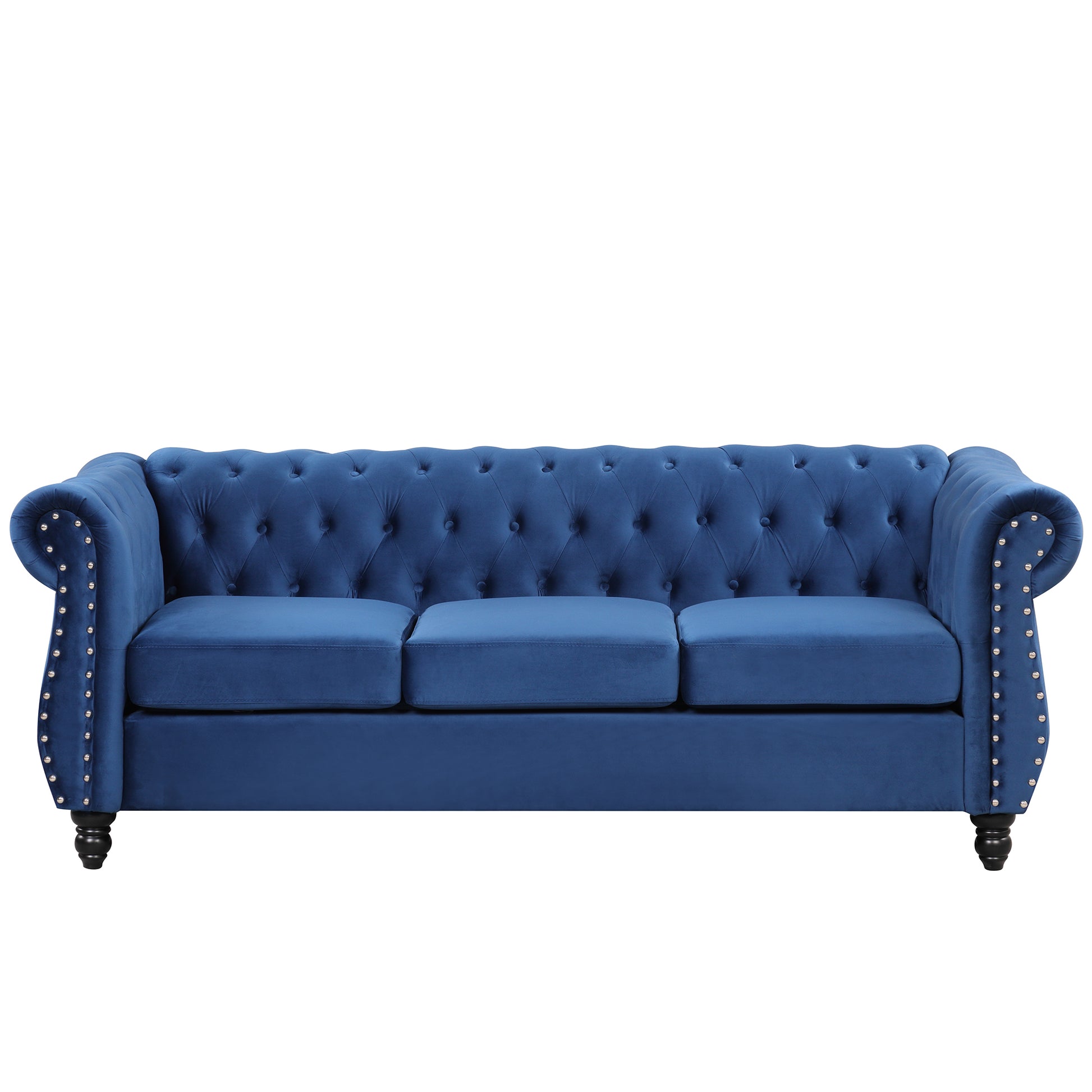 82" Modern Sofa Dutch Plush Upholstered Sofa, Solid Wood Legs, Buttoned Tufted Backrest, Blue Blue Foam Polyester