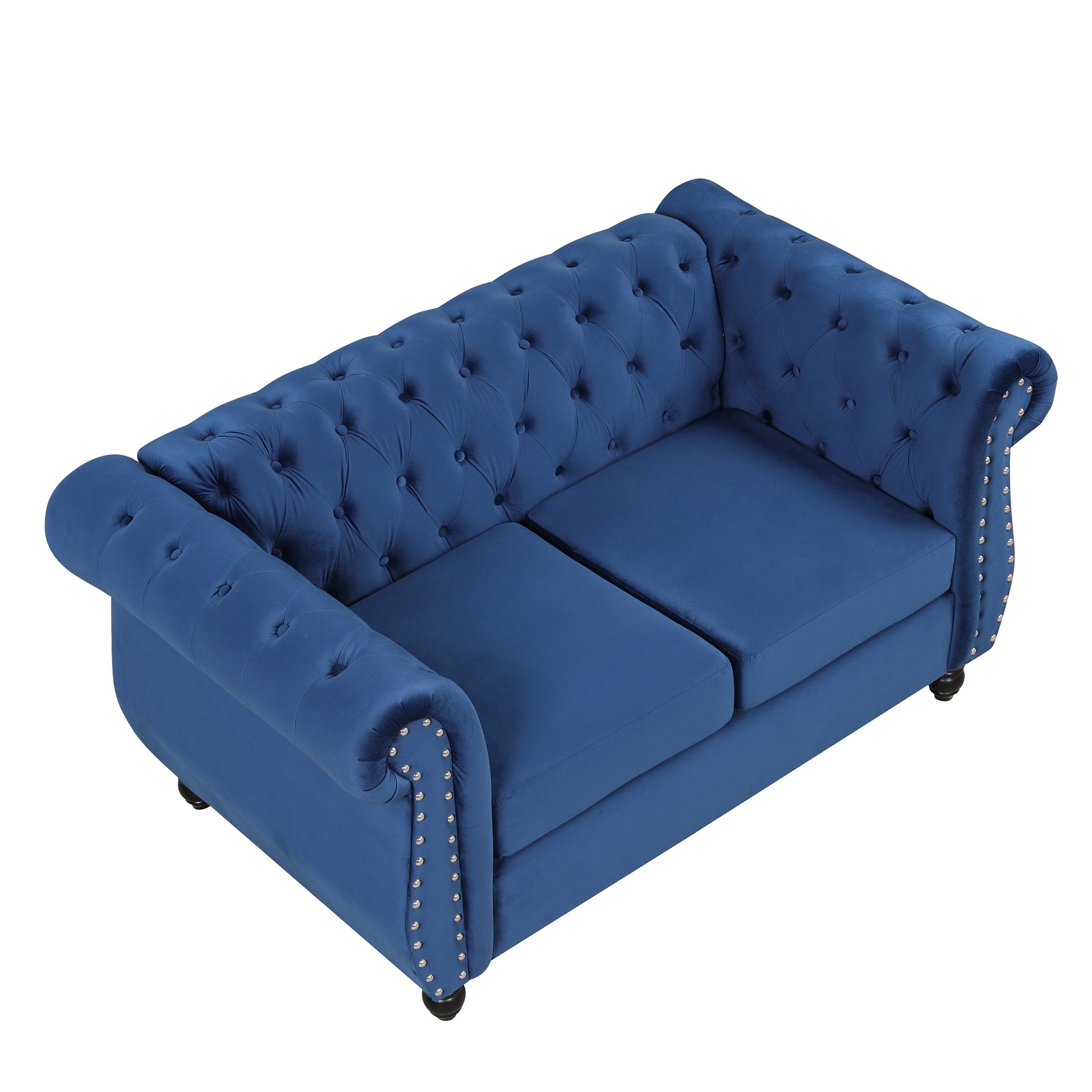 60" Modern Sofa Dutch Plush Upholstered Sofa, Solid Wood Legs, Buttoned Tufted Backrest, Blue Blue Foam Polyester