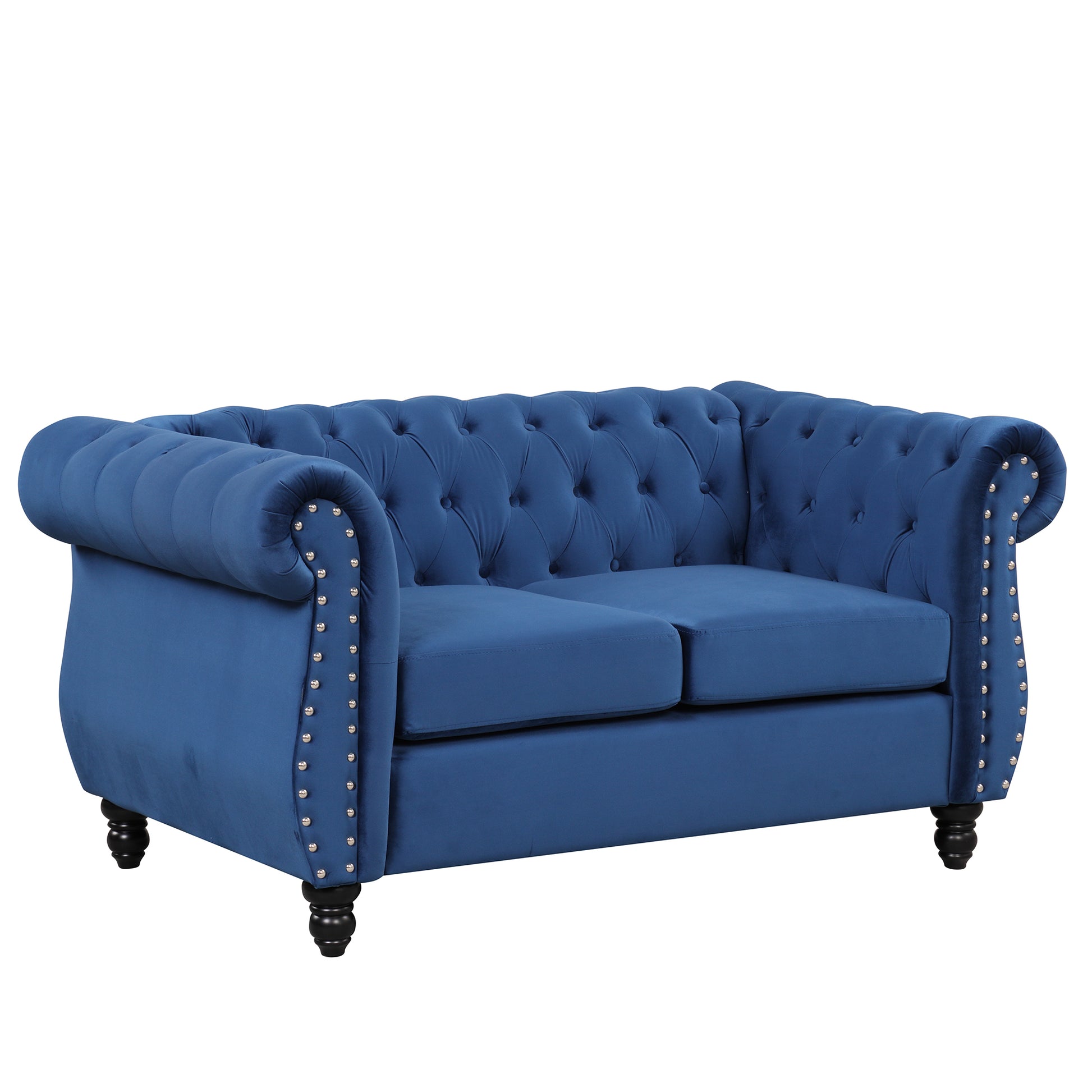 60" Modern Sofa Dutch Plush Upholstered Sofa, Solid Wood Legs, Buttoned Tufted Backrest, Blue Blue Foam Polyester