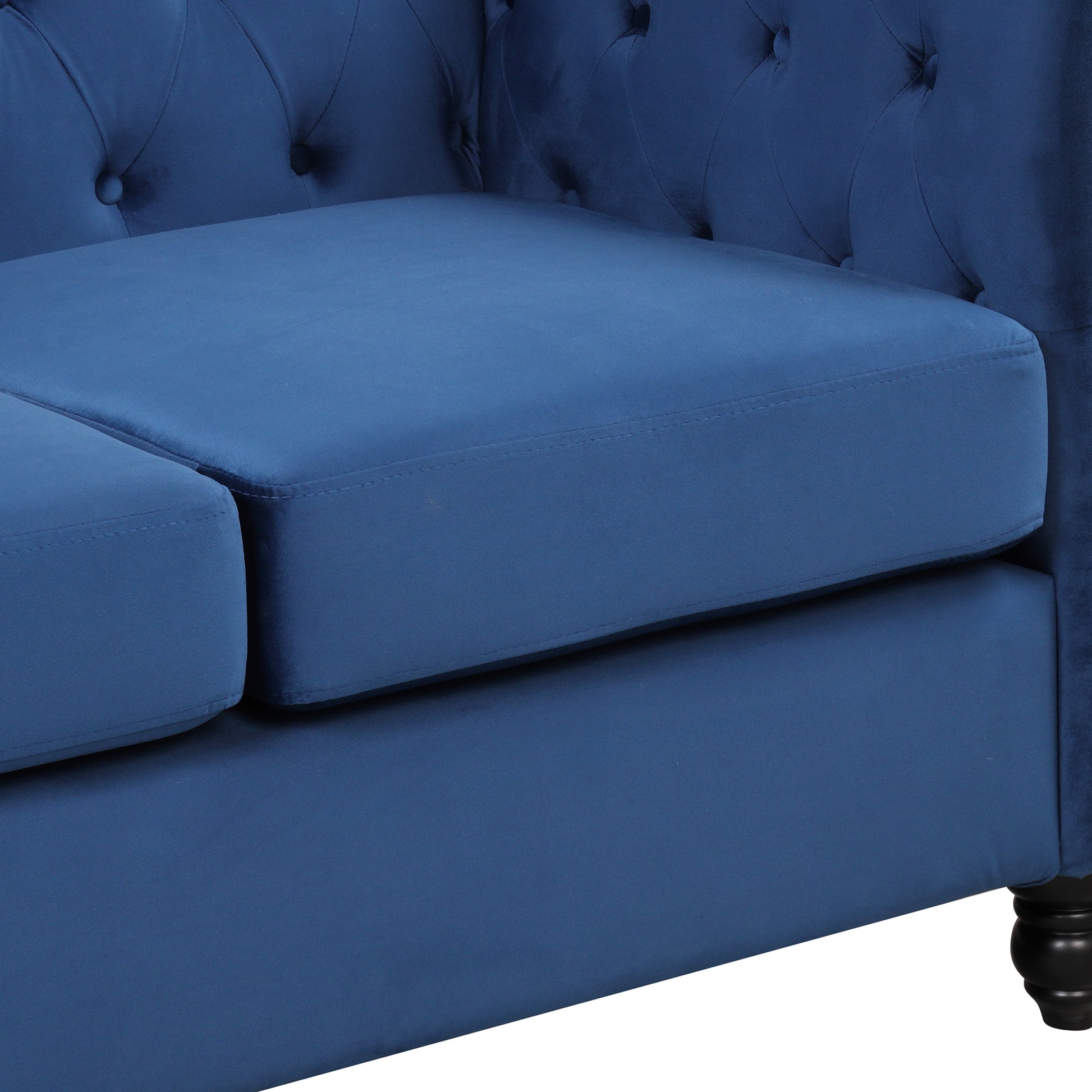 60" Modern Sofa Dutch Plush Upholstered Sofa, Solid Wood Legs, Buttoned Tufted Backrest, Blue Blue Foam Polyester