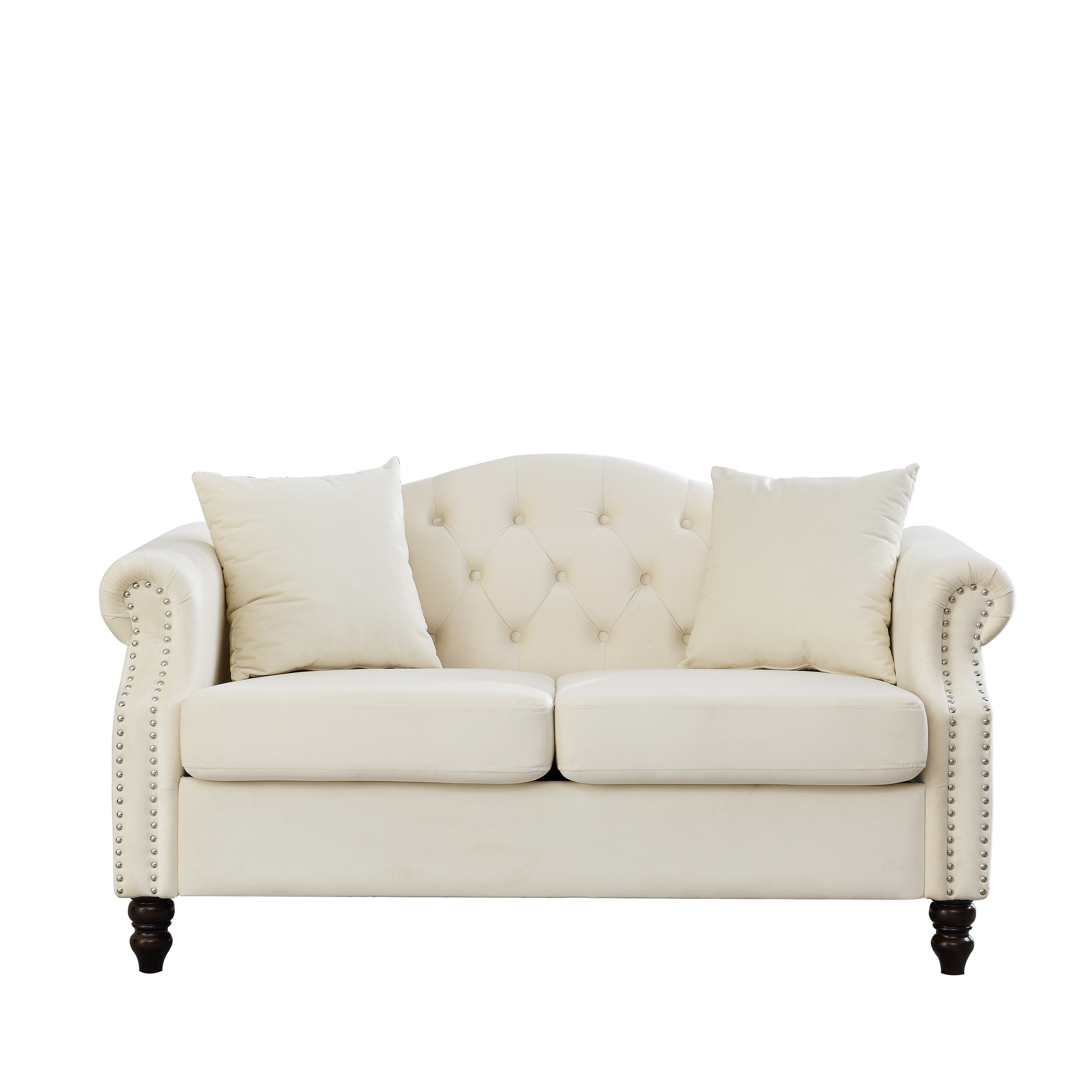 57" Chesterfield Sofa Grey Velvet For Living Room, 2 Seater Sofa Tufted Couch With Rolled Arms And For Living Room, Bedroom, Office, Apartment, Two Pillowsw834S00074 Beige Foam Velvet 2 Seat