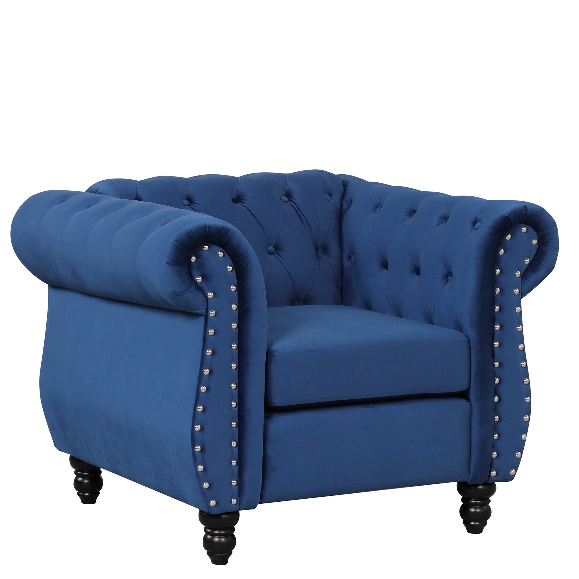 39" Modern Sofa Dutch Plush Upholstered Sofa, Solid Wood Legs, Buttoned Tufted Backrest, Blue Blue Foam Polyester