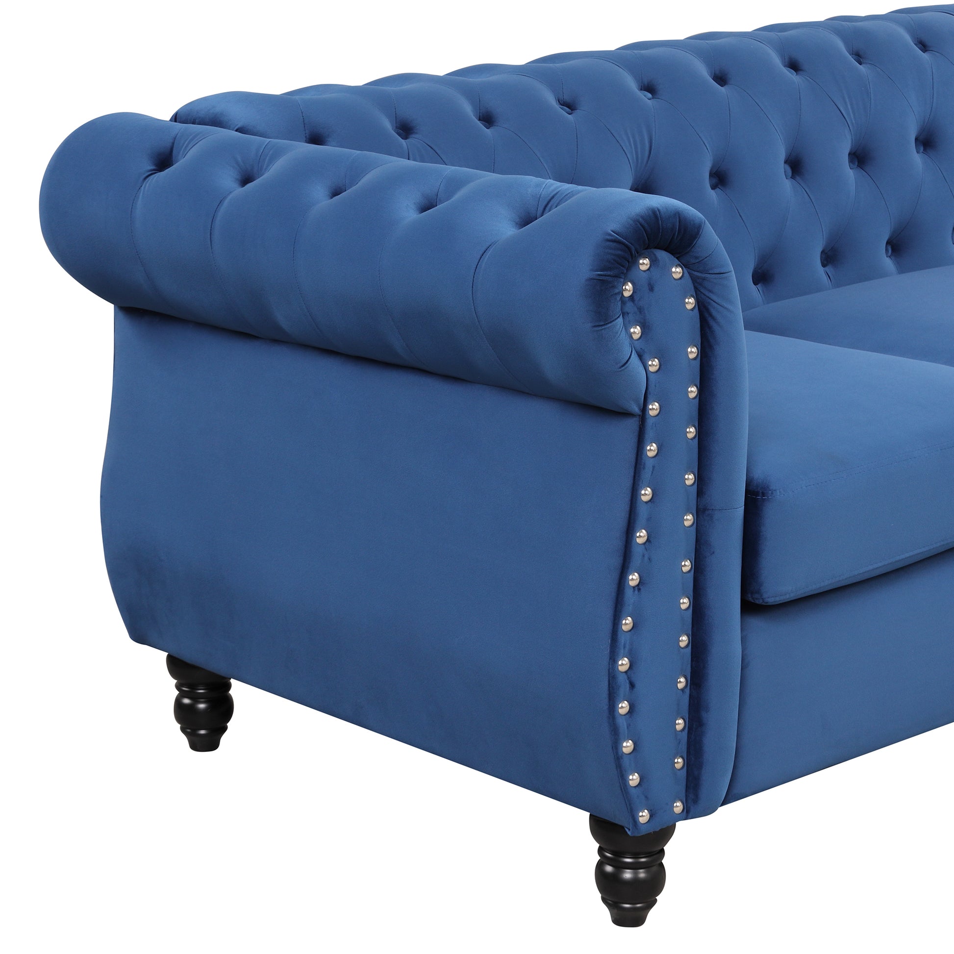 60" Modern Sofa Dutch Plush Upholstered Sofa, Solid Wood Legs, Buttoned Tufted Backrest, Blue Blue Foam Polyester