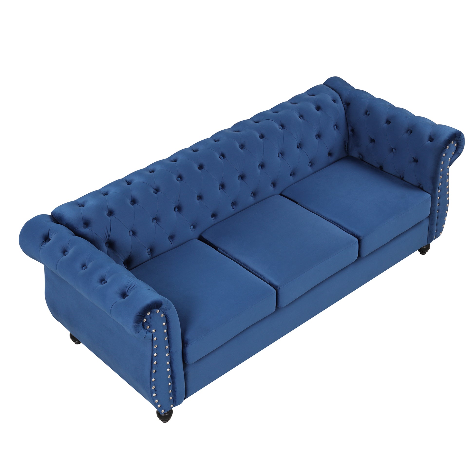 82" Modern Sofa Dutch Plush Upholstered Sofa, Solid Wood Legs, Buttoned Tufted Backrest, Blue Blue Foam Polyester