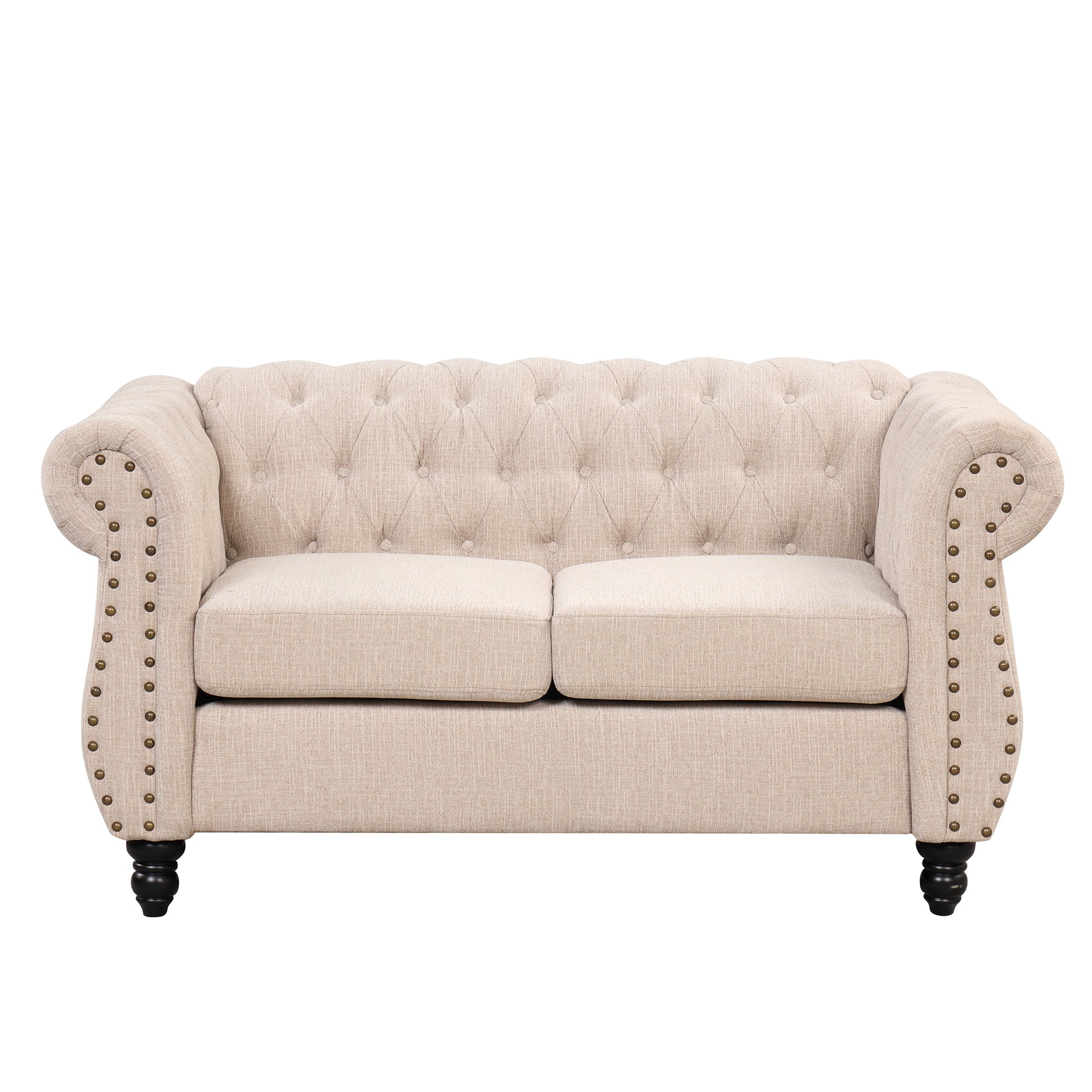 60" Modern Sofa Dutch Plush Upholstered Sofa, Solid Wood Legs, Buttoned Tufted Backrest, Beige Beige Foam Polyester