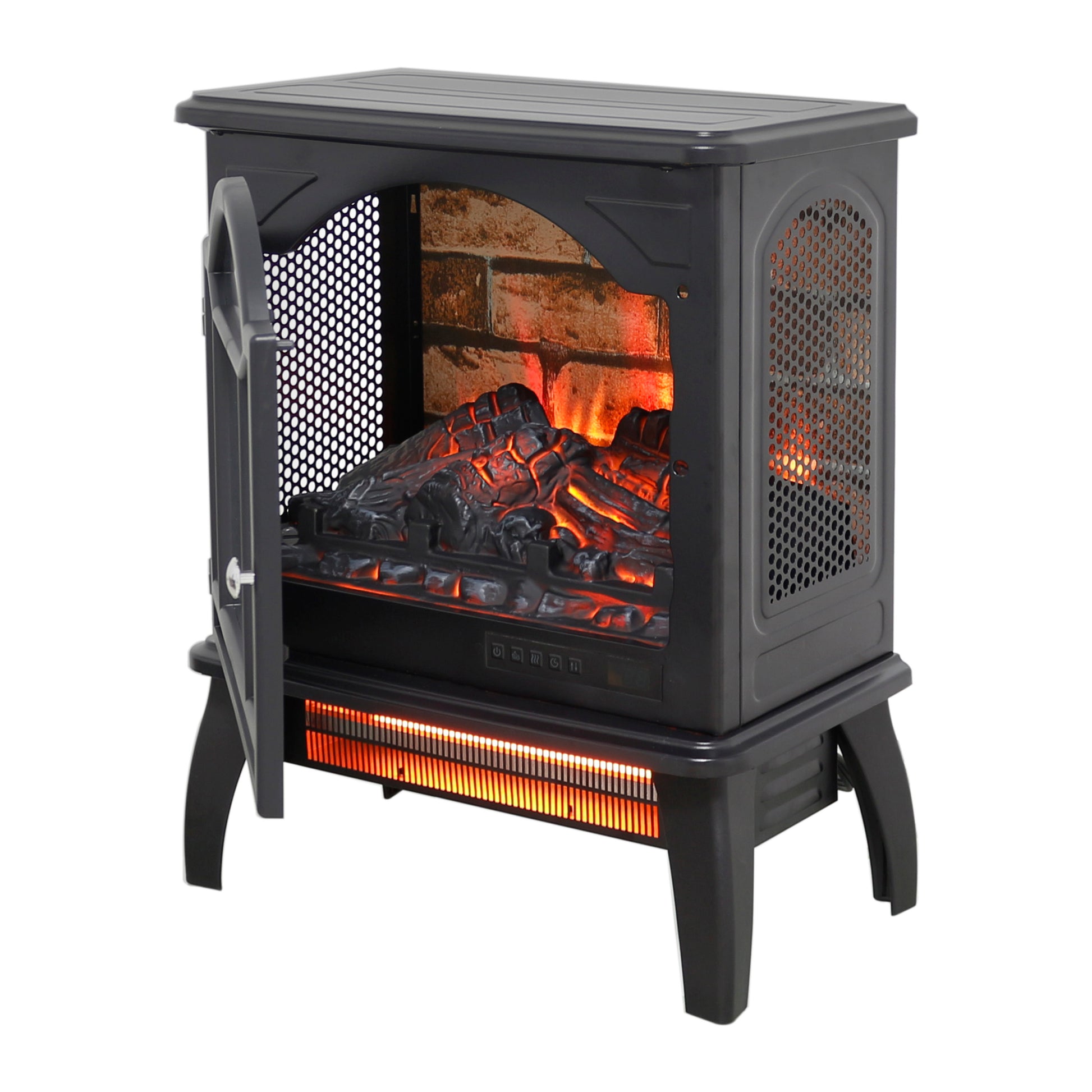 18 Inch 3D Flame Electric Infrared Quartz Fireplace Stove With Remote Control Powder Coated Electric Yes Antique Black Vent Free Yes Freestanding Tempered Glass Sheet Metal Electric