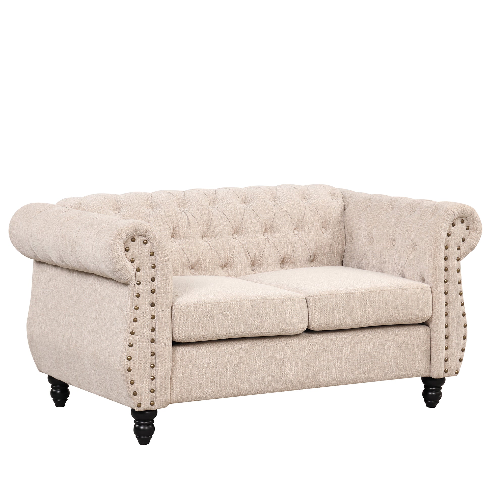 60" Modern Sofa Dutch Plush Upholstered Sofa, Solid Wood Legs, Buttoned Tufted Backrest, Beige Beige Foam Polyester