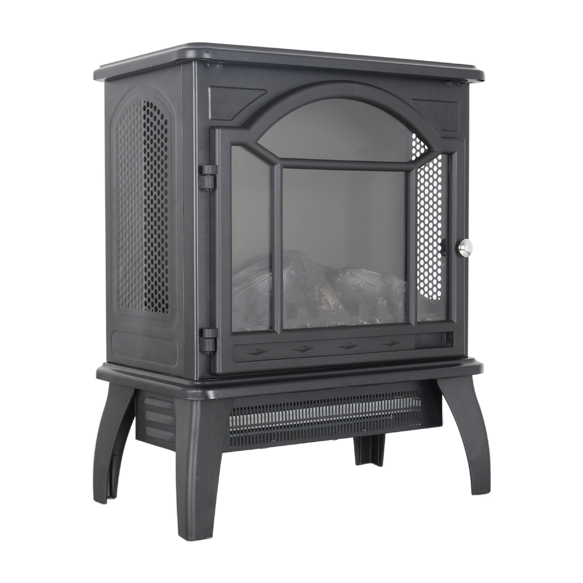 18 Inch 3D Flame Electric Infrared Quartz Fireplace Stove With Remote Control Powder Coated Electric Yes Antique Black Vent Free Yes Freestanding Tempered Glass Sheet Metal Electric