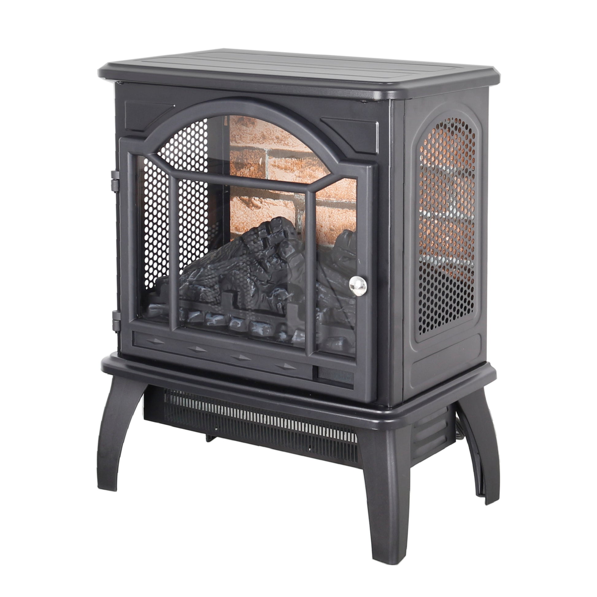 18 Inch 3D Flame Electric Infrared Quartz Fireplace Stove With Remote Control Powder Coated Electric Yes Antique Black Vent Free Yes Freestanding Tempered Glass Sheet Metal Electric