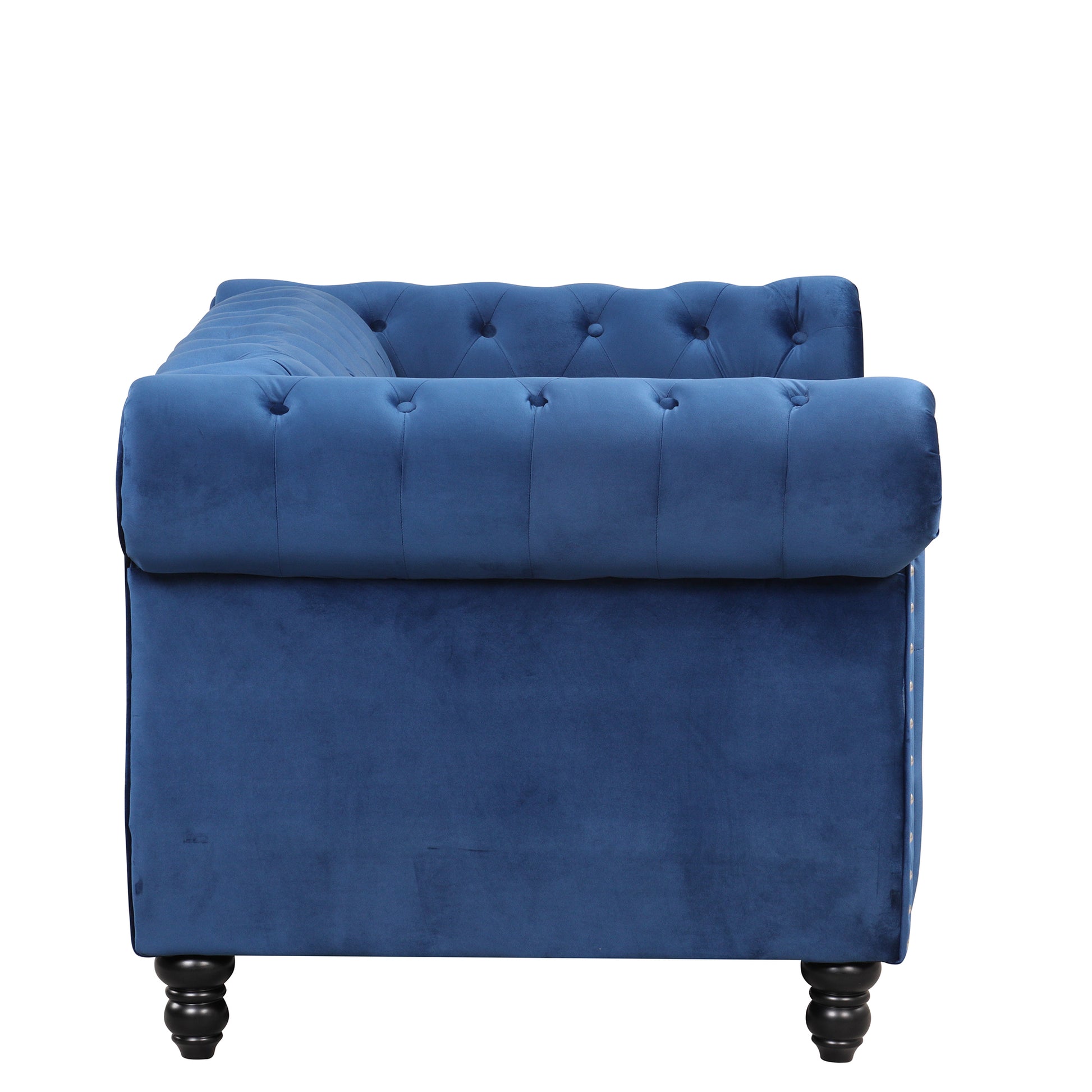 60" Modern Sofa Dutch Plush Upholstered Sofa, Solid Wood Legs, Buttoned Tufted Backrest, Blue Blue Foam Polyester