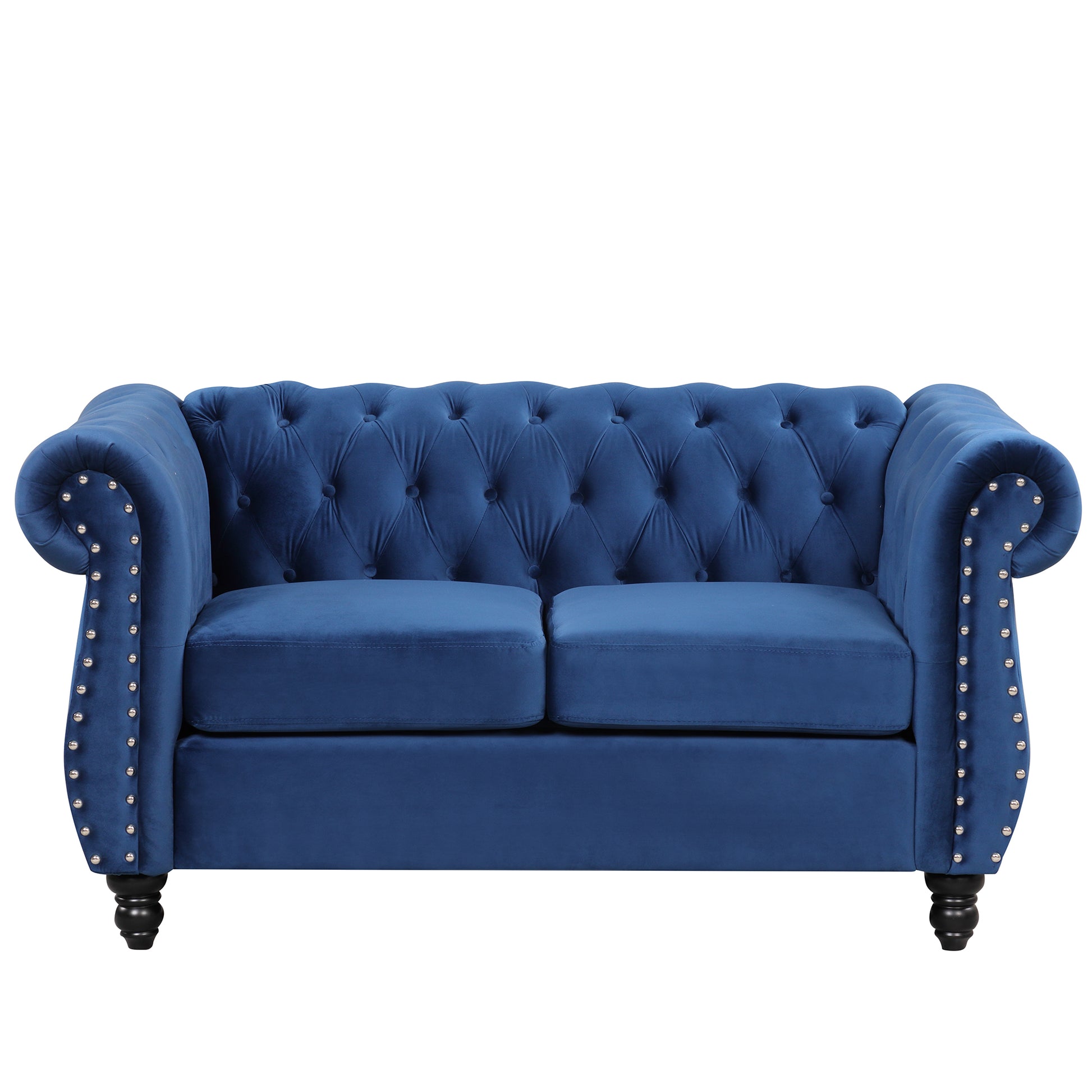 60" Modern Sofa Dutch Plush Upholstered Sofa, Solid Wood Legs, Buttoned Tufted Backrest, Blue Blue Foam Polyester