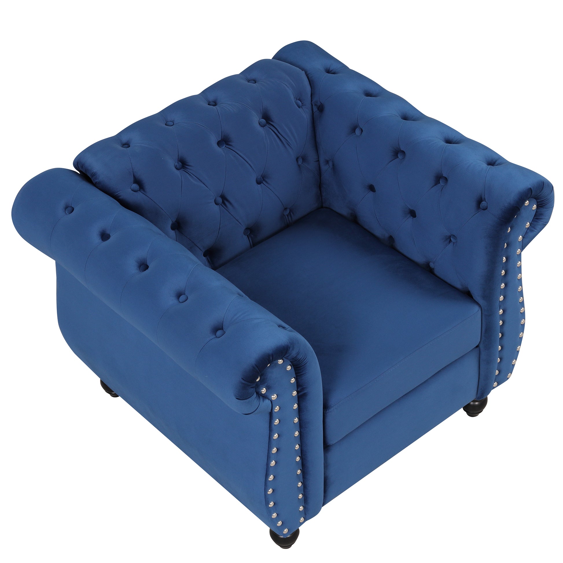 39" Modern Sofa Dutch Plush Upholstered Sofa, Solid Wood Legs, Buttoned Tufted Backrest, Blue Blue Foam Polyester