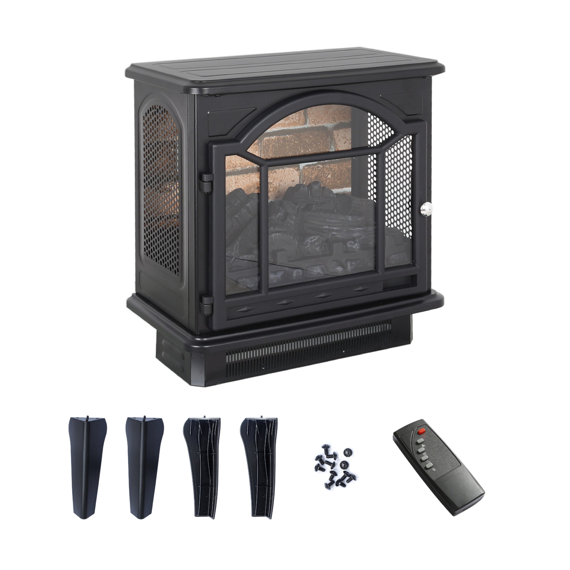 18 Inch 3D Flame Electric Infrared Quartz Fireplace Stove With Remote Control Powder Coated Electric Yes Antique Black Vent Free Yes Freestanding Tempered Glass Sheet Metal Electric