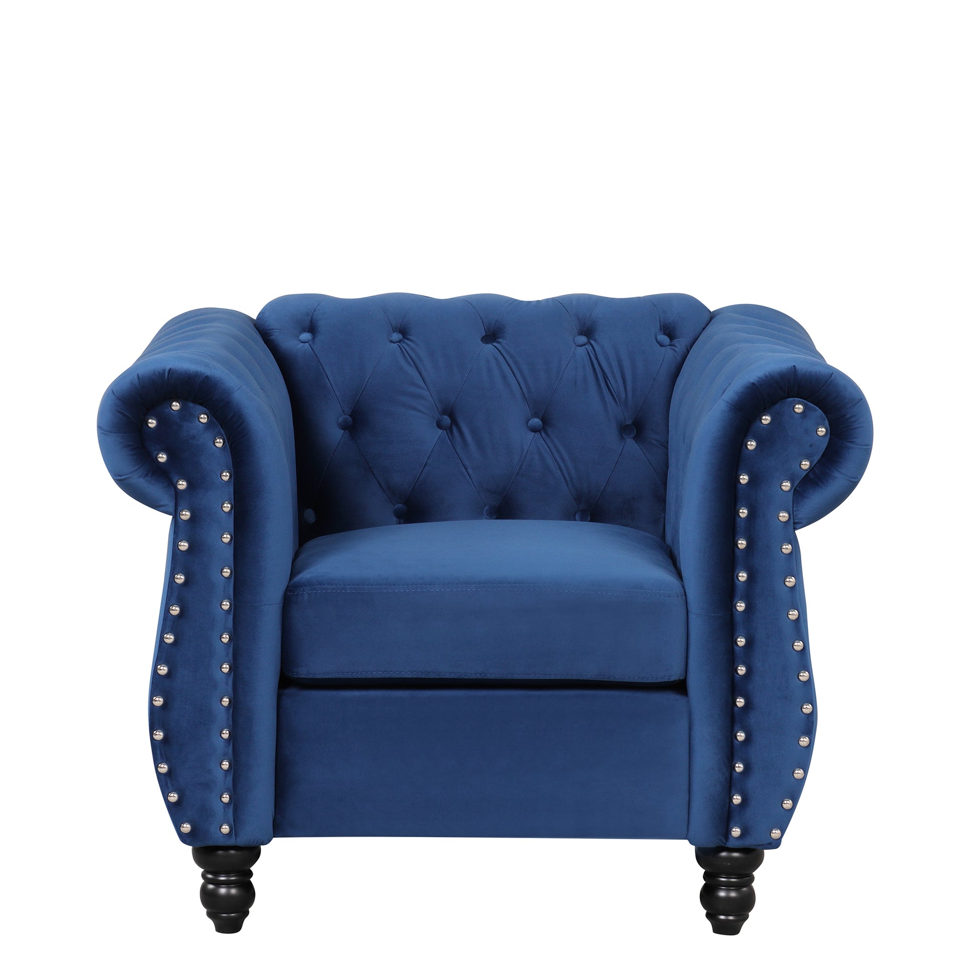 39" Modern Sofa Dutch Plush Upholstered Sofa, Solid Wood Legs, Buttoned Tufted Backrest, Blue Blue Foam Polyester