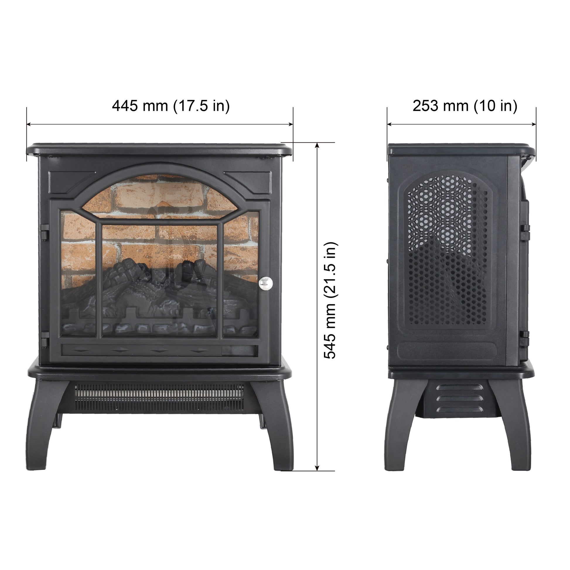 18 Inch 3D Flame Electric Infrared Quartz Fireplace Stove With Remote Control Powder Coated Electric Yes Antique Black Vent Free Yes Freestanding Tempered Glass Sheet Metal Electric