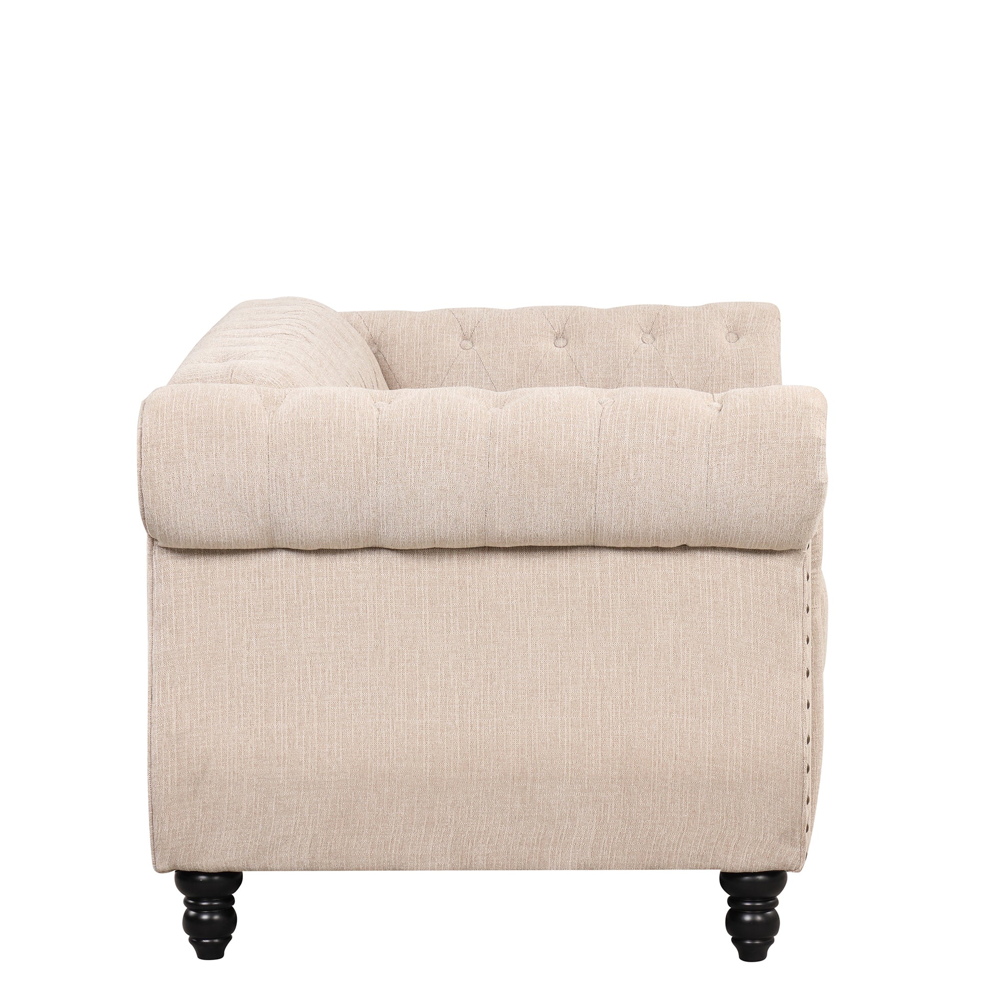 60" Modern Sofa Dutch Plush Upholstered Sofa, Solid Wood Legs, Buttoned Tufted Backrest, Beige Beige Foam Polyester