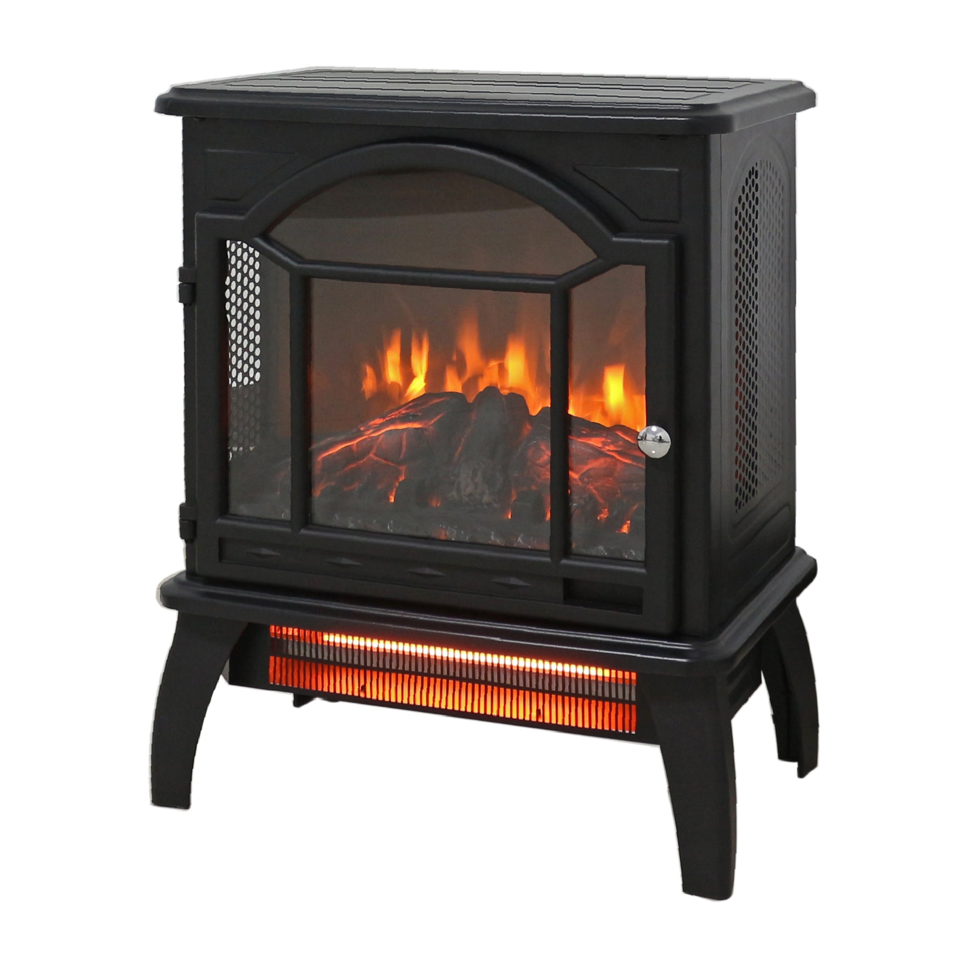 18 Inch 3D Flame Electric Infrared Quartz Fireplace Stove With Remote Control Powder Coated Electric Yes Antique Black Vent Free Yes Freestanding Tempered Glass Sheet Metal Electric