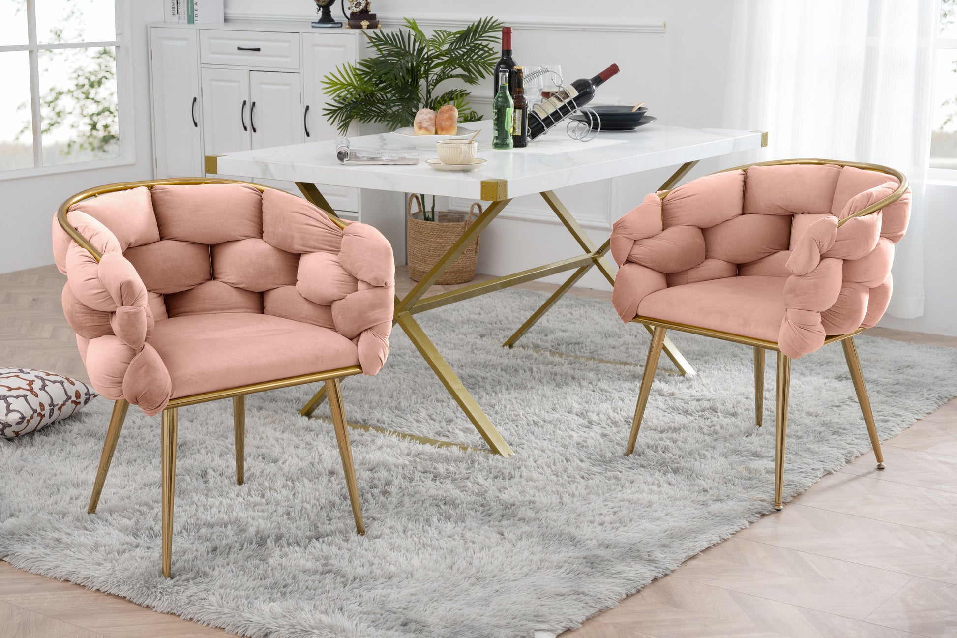 Luxury Modern Simple Leisure Velvet Single Sofa Chair Bedroom Lazy Person Household Dresser Stool Manicure Table Back Chair Pink Set Of 2 Pink Velvet