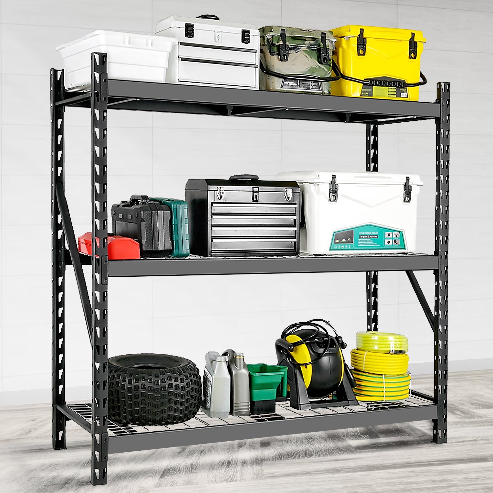 Garage Shelving Heavy Duty 72"H*77"W Garage Storage Shelves 6000Lbs Heavy Duty Shelving Adjustable 3 Tier Metal Shelving For Garage Storage Shelving Industrial Shelving Storage Rack, Black Black Iron