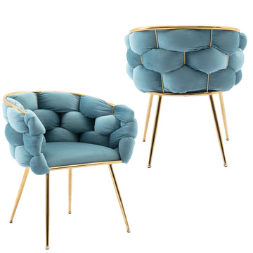 Luxury Modern Simple Leisure Velvet Single Sofa Chair Bedroom Lazy Person Household Dresser Stool Manicure Table Back Chair Blue Set Of 2 Blue Velvet