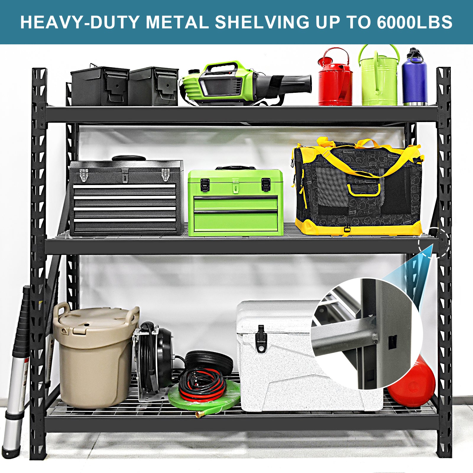 Garage Shelving Heavy Duty 72"H*77"W Garage Storage Shelves 6000Lbs Heavy Duty Shelving Adjustable 3 Tier Metal Shelving For Garage Storage Shelving Industrial Shelving Storage Rack, Black Black Iron