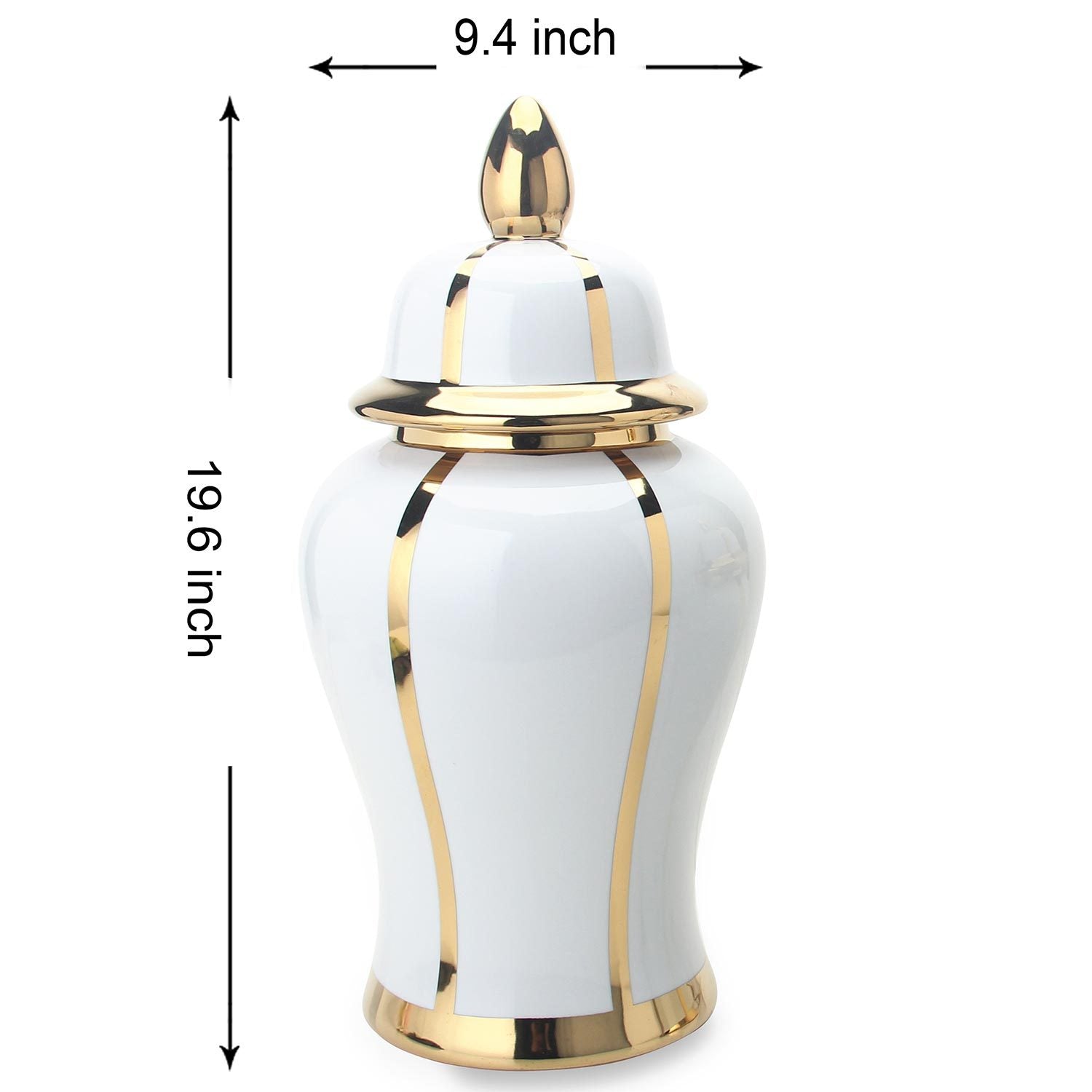 White Linear Gilded Ginger Jar With Removable Lid White Ceramic