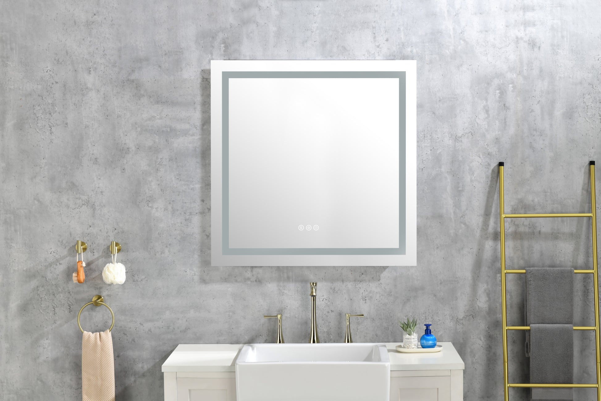 36X 36Inch Led Mirror Bathroom Vanity Mirrors With Lights, Wall Mounted Anti Fog Memory Large Dimmable Front Light Makeup Mirror White Aluminum