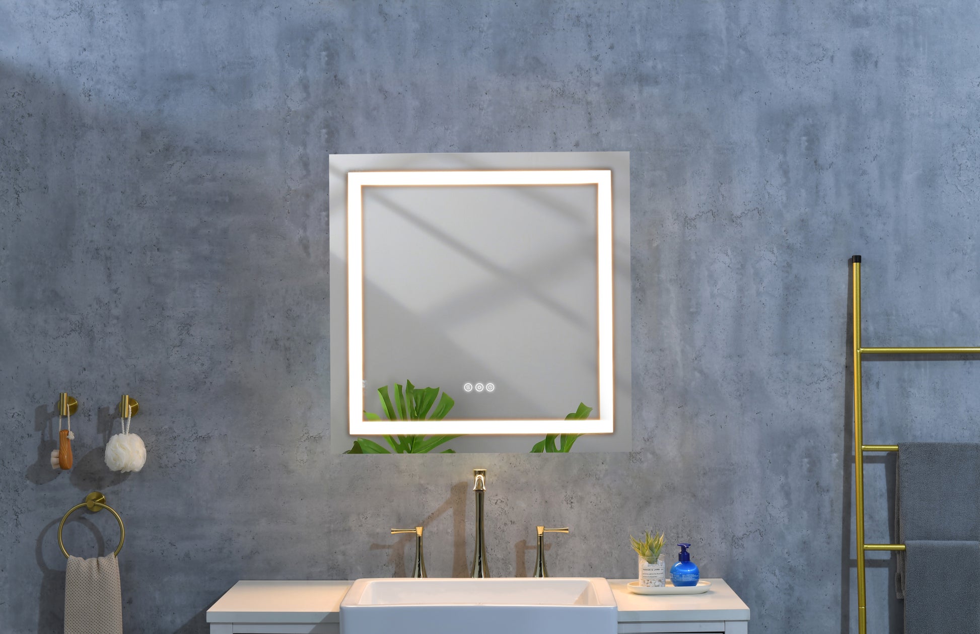 36X 36Inch Led Mirror Bathroom Vanity Mirrors With Lights, Wall Mounted Anti Fog Memory Large Dimmable Front Light Makeup Mirror White Aluminium