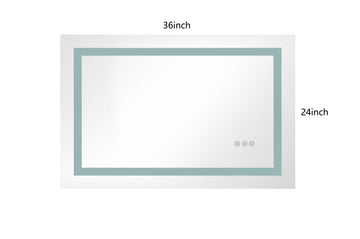 Led Bathroom Mirror 36 "X 24 " With Front And Backlight, Large Dimmable Wall Mirrors With Anti Fog, Memory, 3Colors, Led Vanity Mirror White Aluminium