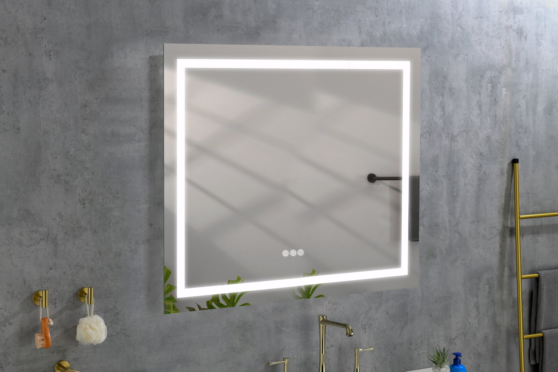 36X 36Inch Led Mirror Bathroom Vanity Mirrors With Lights, Wall Mounted Anti Fog Memory Large Dimmable Front Light Makeup Mirror White Aluminum