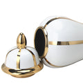 White Linear Gilded Ginger Jar With Removable Lid White Ceramic