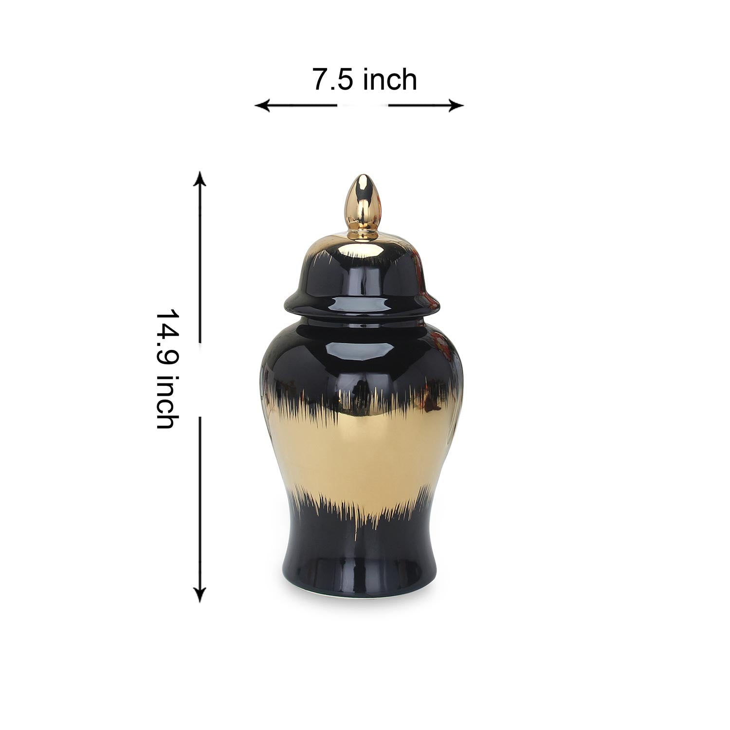 Regal Black Gilded Ginger Jar With Removable Lid Black Ceramic