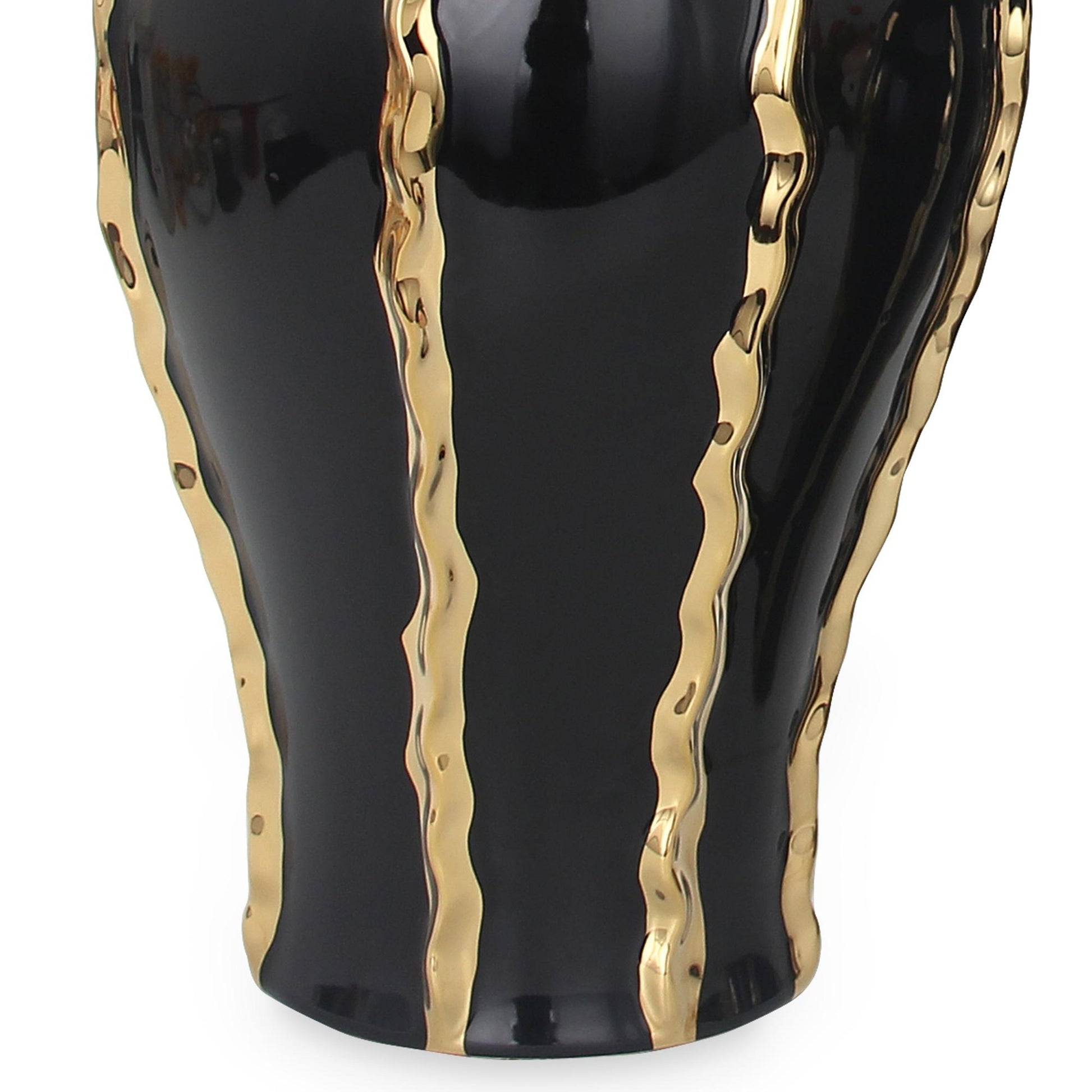 Elegant Black Ceramic Ginger Jar Vase With Gold Accents And Removable Lid Timeless Home Decor Black Ceramic