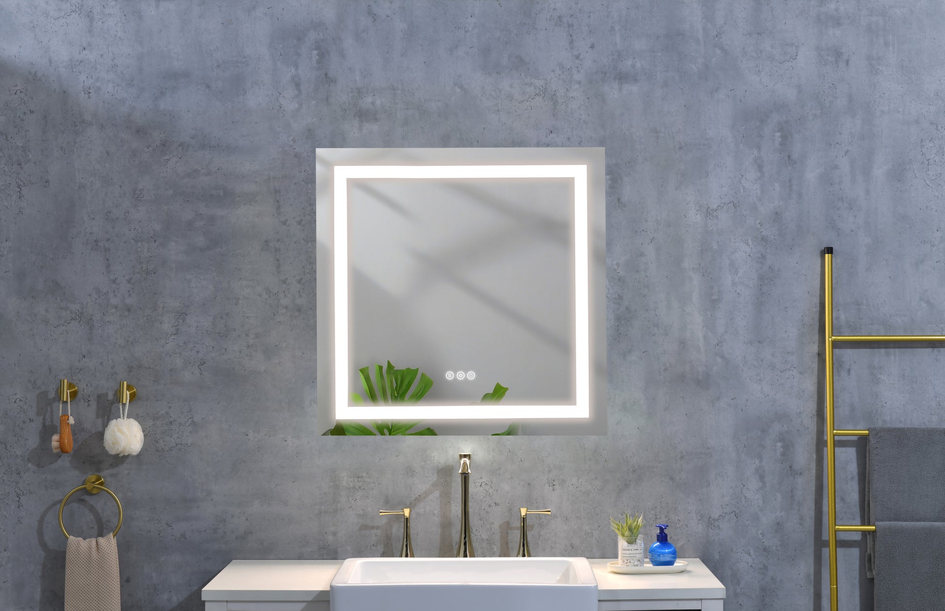 36X 36Inch Led Mirror Bathroom Vanity Mirrors With Lights, Wall Mounted Anti Fog Memory Large Dimmable Front Light Makeup Mirror White Aluminium