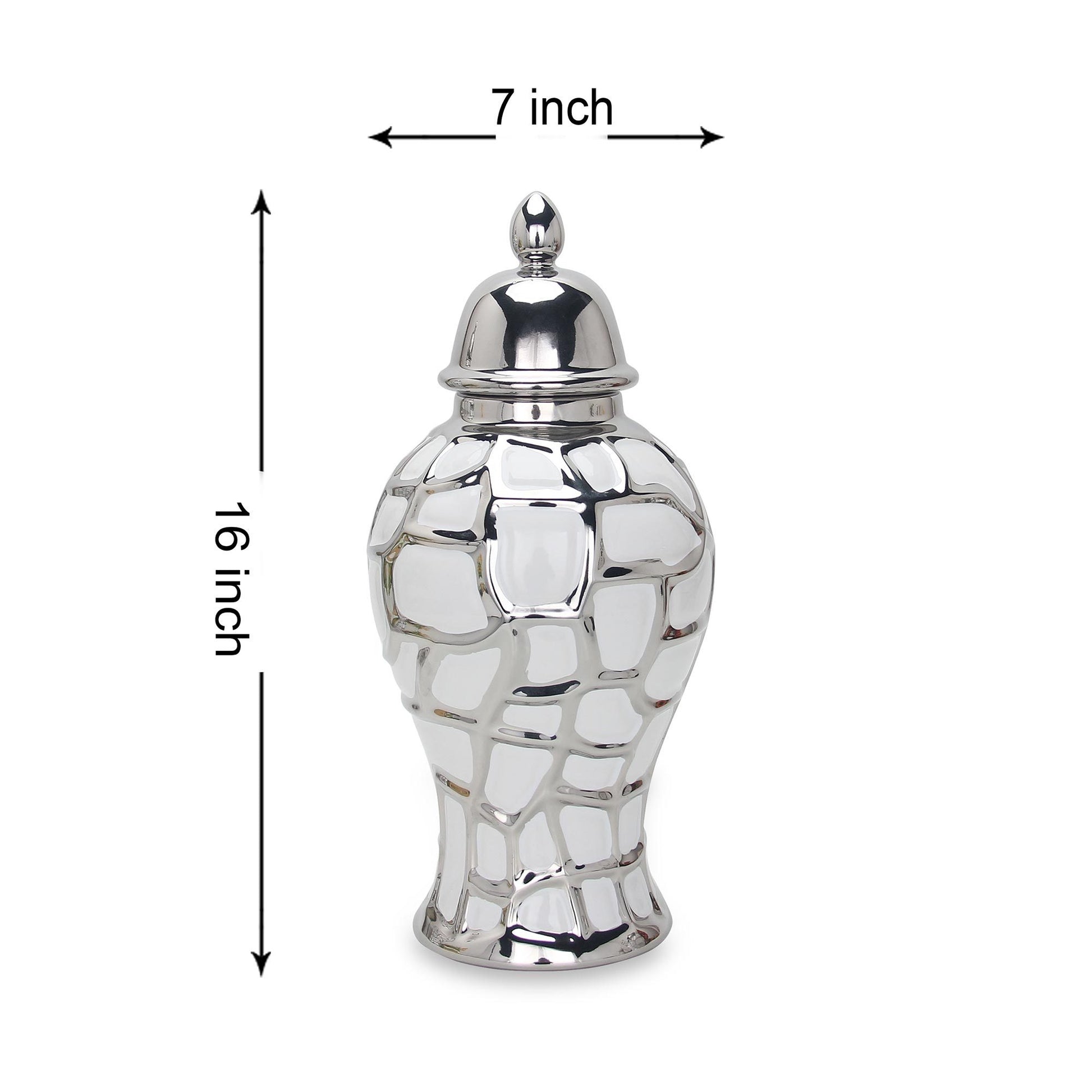 Regal White And Silver Ceramic Decorative Ginger Jar White Ceramic