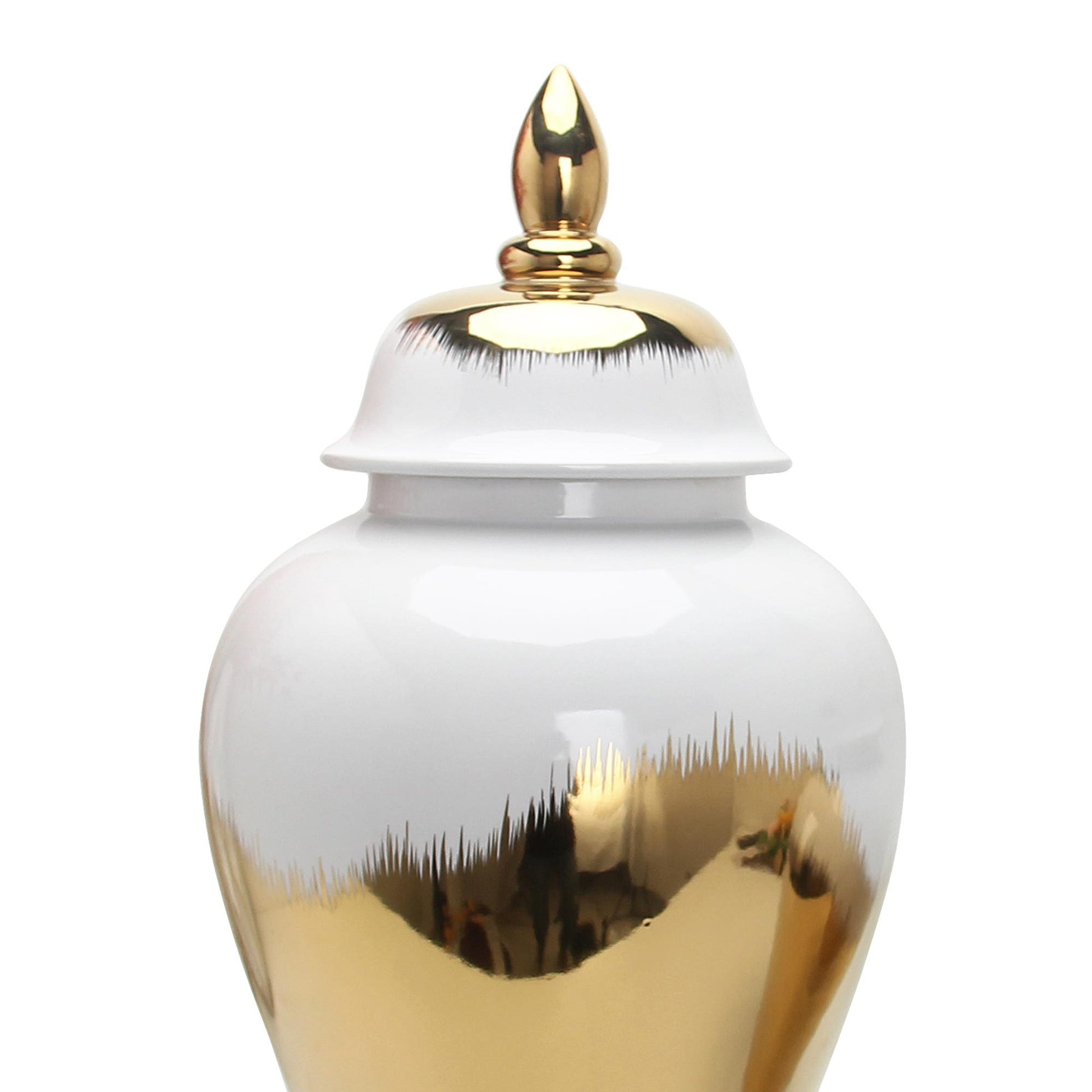 Regal White Gilded Ginger Jar With Removable Lid White Ceramic