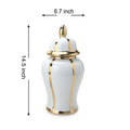 White Linear Gilded Ginger Jar With Removable Lid White Ceramic