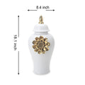 White Ginger Jar With Gilded Flower Timeless Home Decor White Ceramic